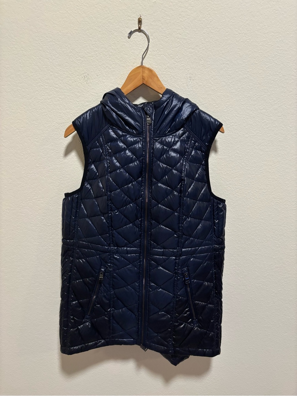Calvin Klein Performance Shiny Navy Quilted Hooded Vest